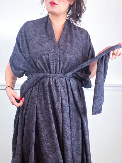 Print High Low Kimono Grey Snake Crepe de Chine