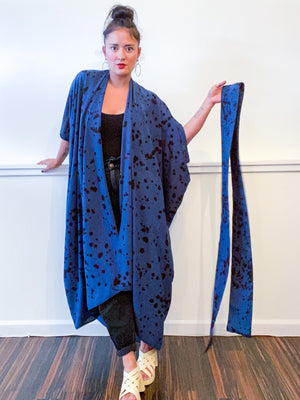 Hand-Dyed High Low Kimono Navy Black Pink Drops