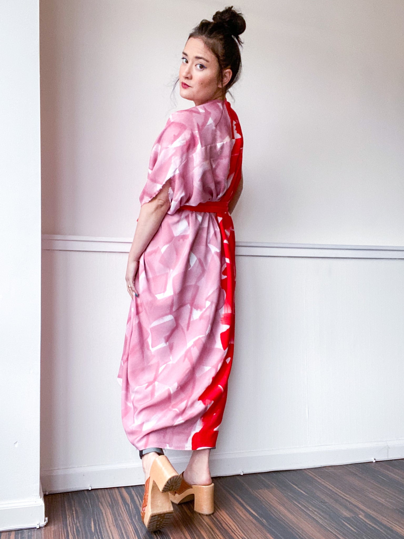 Limited Edition Hand-Dyed High Low Kimono Scarlet Pink