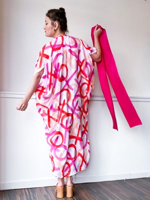 Limited Edition Hand-Dyed High Low Kimono XO Pink Red