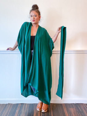Solid High Low Kimono Emerald Rayon Challis