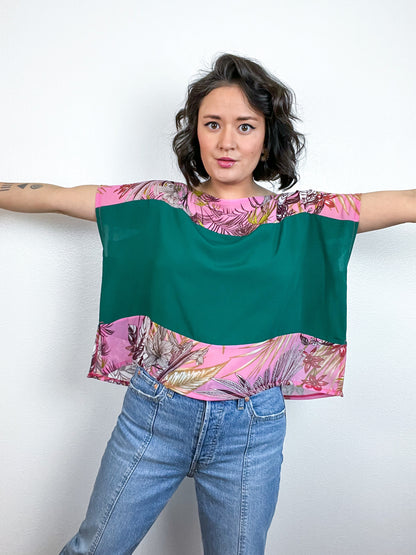 Scrappy Crop Pink Green Tropical
