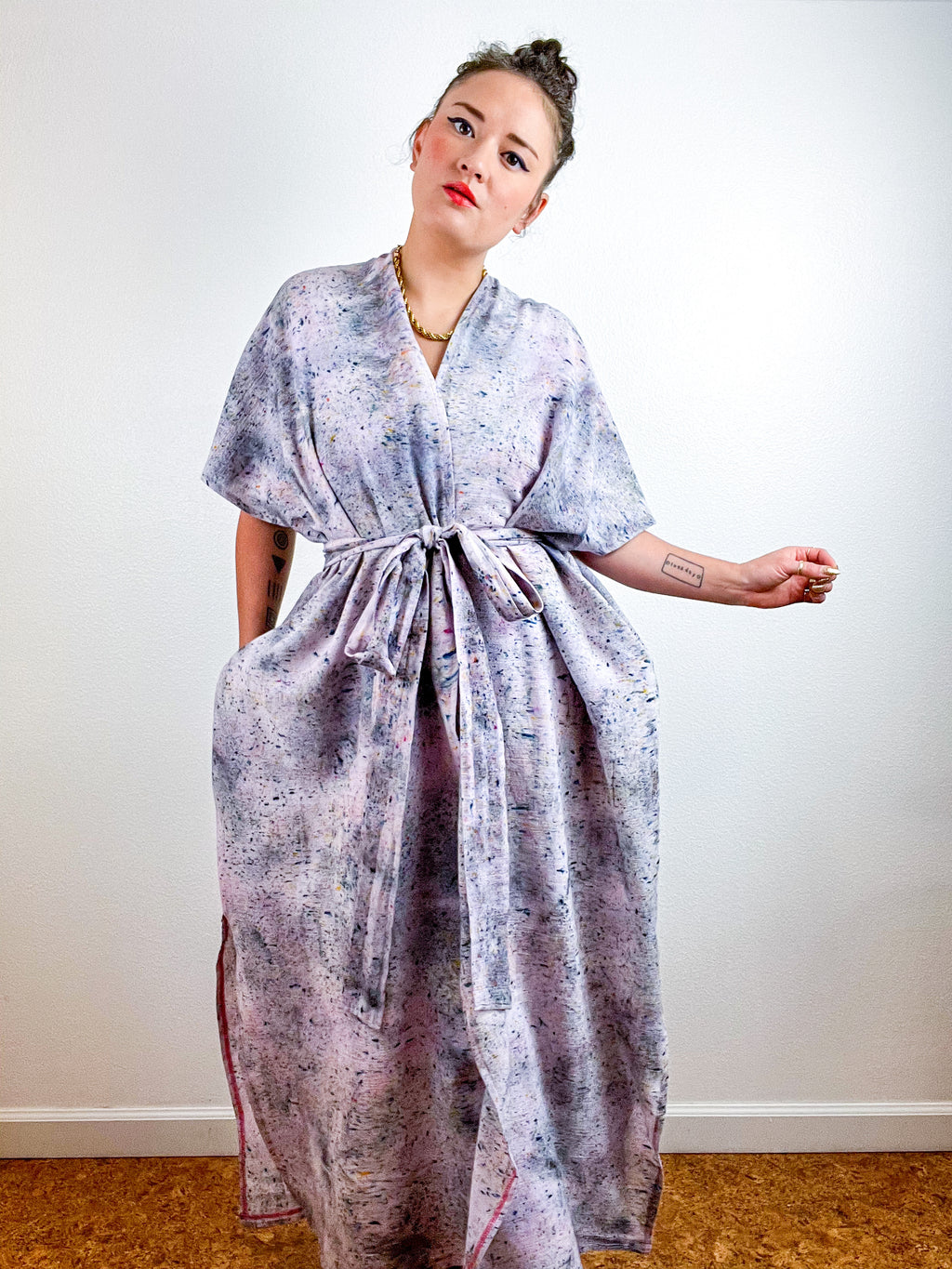 Single Gauze Duster Kimono Deconstructed Grey