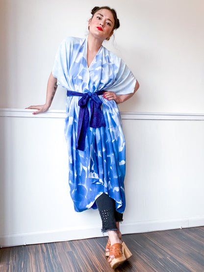 Limited Edition Hand-Dyed High Low Kimono Blue Brush