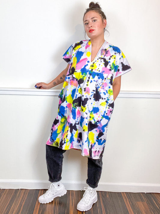 Hand-Dyed Sweatshirt Smock Dress Pink Raven Royal Lemon