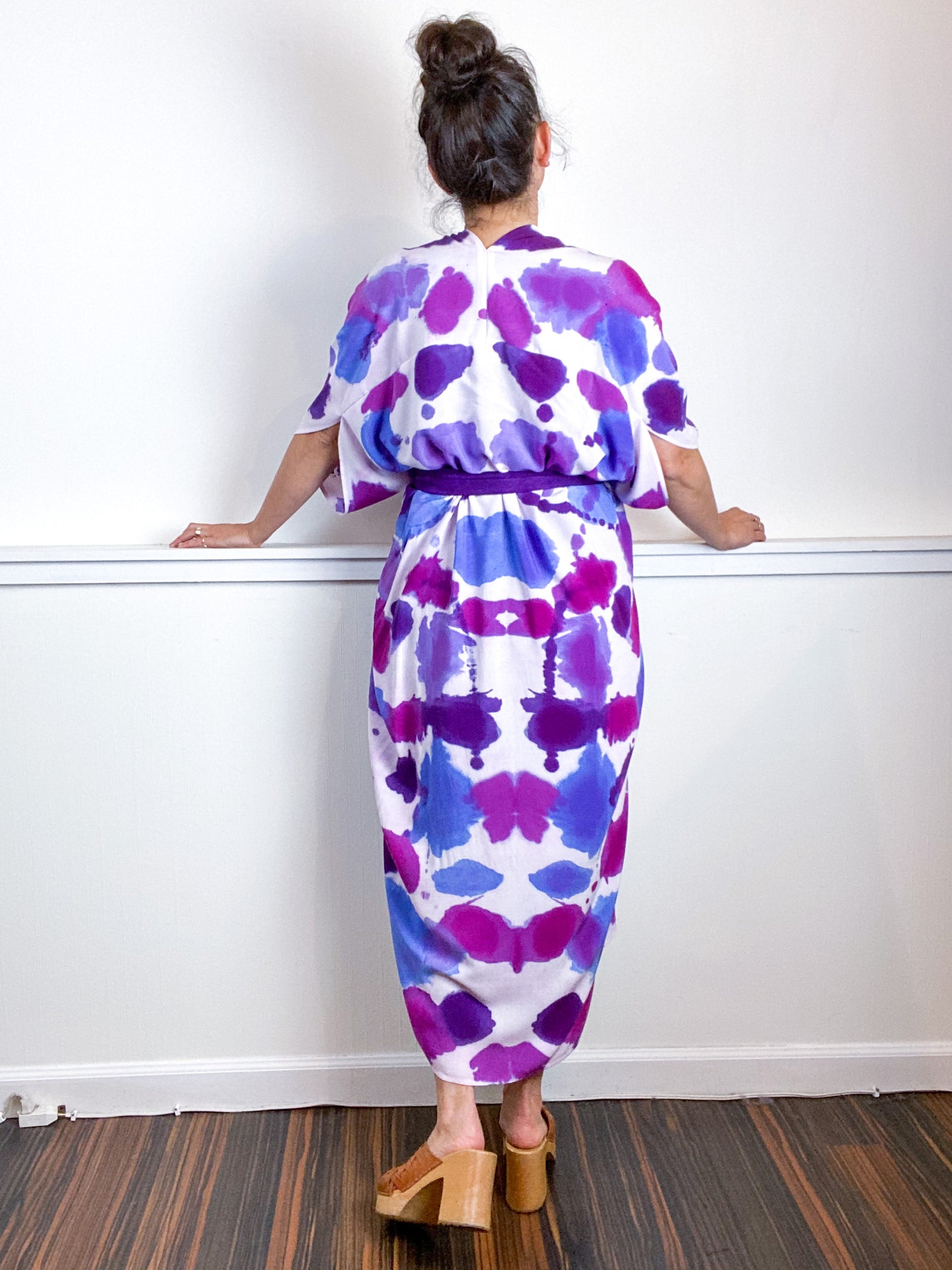 OOAK Hand-Dyed High Low Kimono Amethyst Orchid Plum Lavender Inkblot