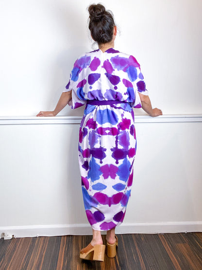 OOAK Hand-Dyed High Low Kimono Amethyst Orchid Plum Lavender Inkblot