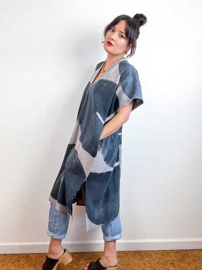 Hand-Dyed Midi Smock Dress Cocoa Graphite Brush