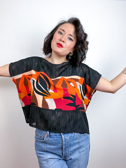 Scrappy Crop Black Orange Maroon