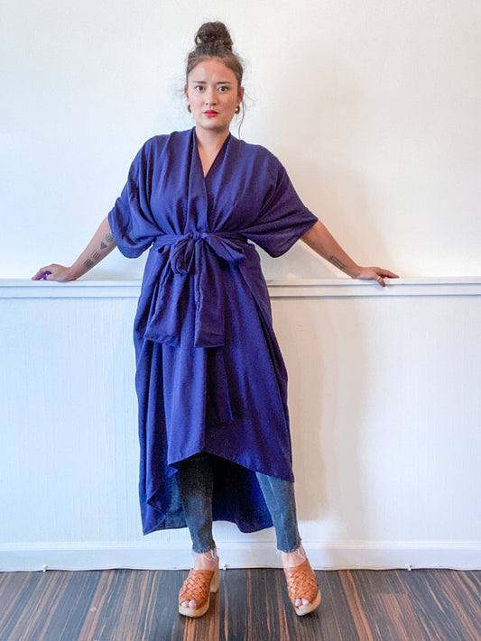 Solid High Low Kimono Navy Rayon Challis