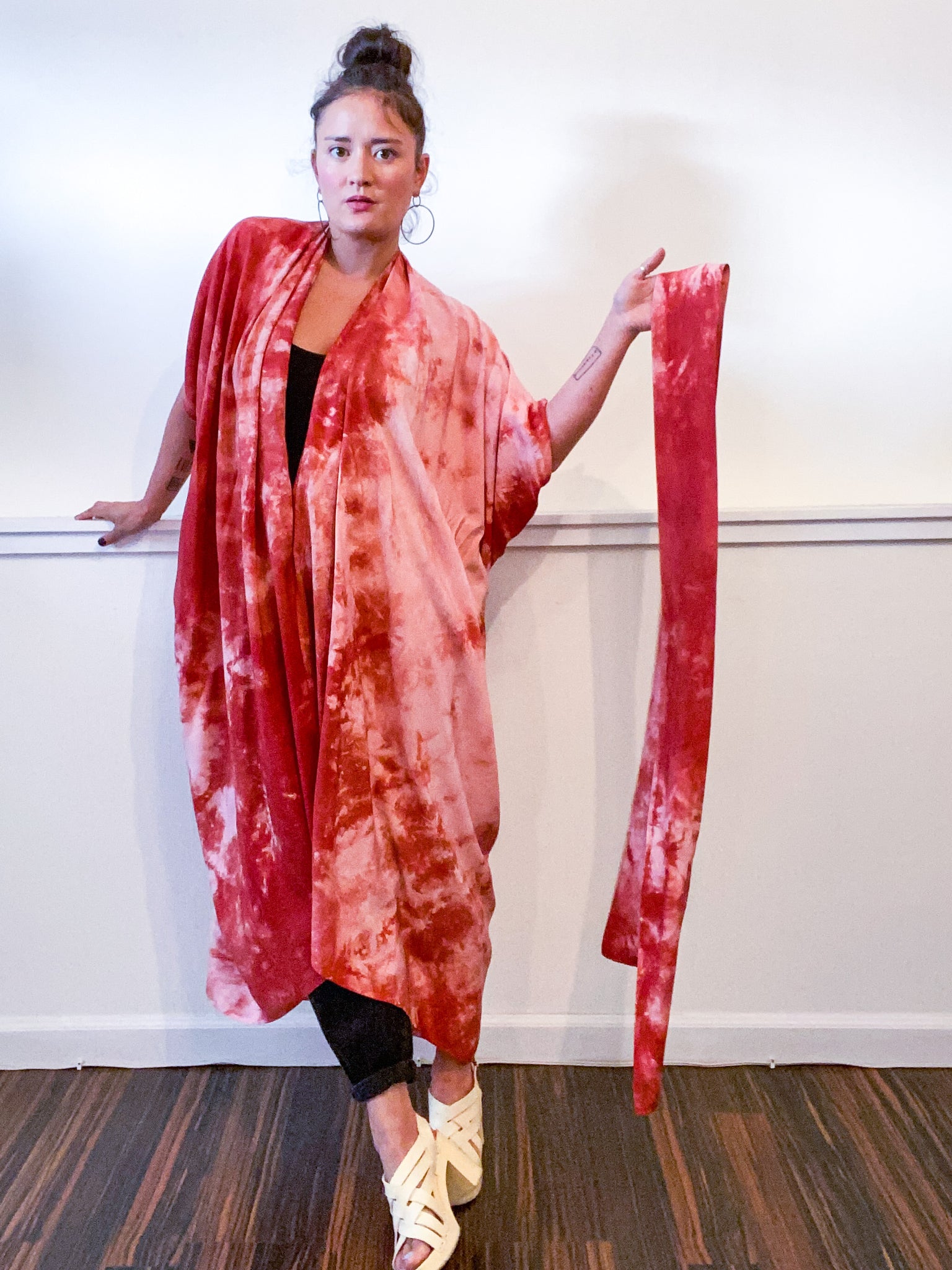Hand-Dyed High Low Kimono Terracotta Tie