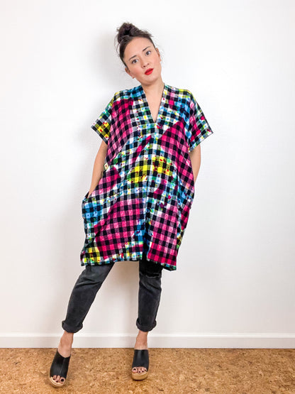 Disrupted Plaid Flannel Smock Dress Rainbow Buffalo