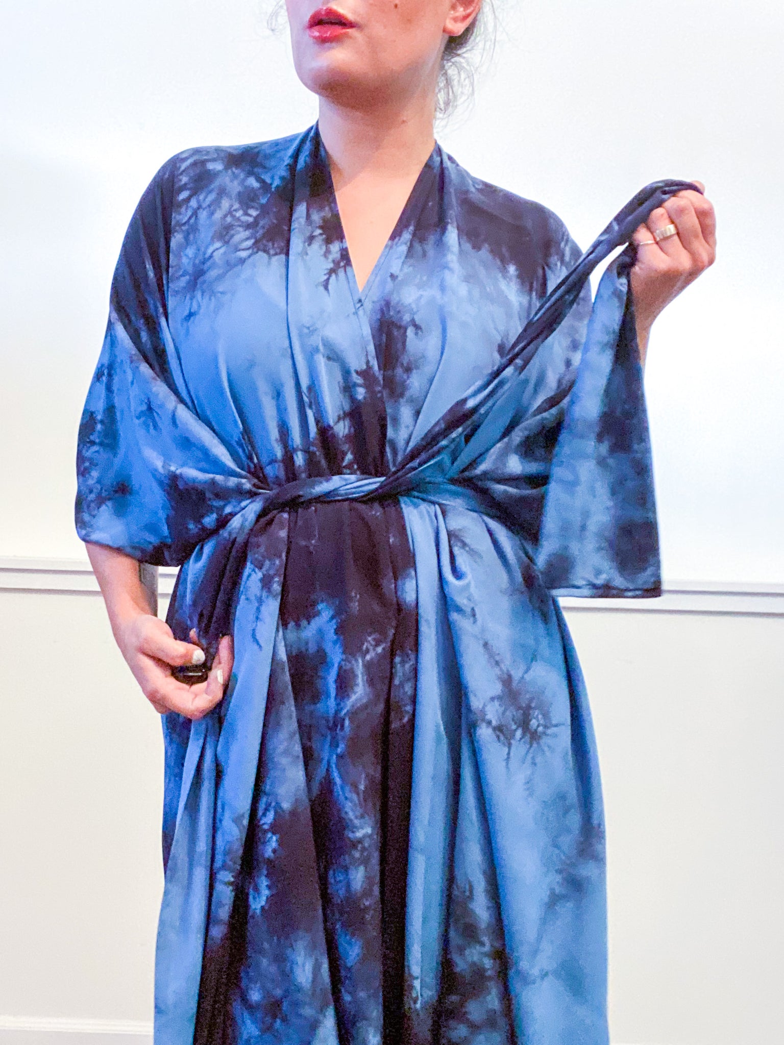 Hand-Dyed High Low Kimono Classic Blue Black Overdye