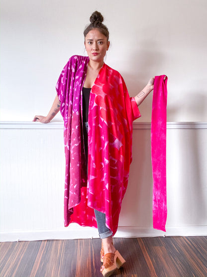 Limited Edition Hand-Dyed High Low Pink Red Brustrokes