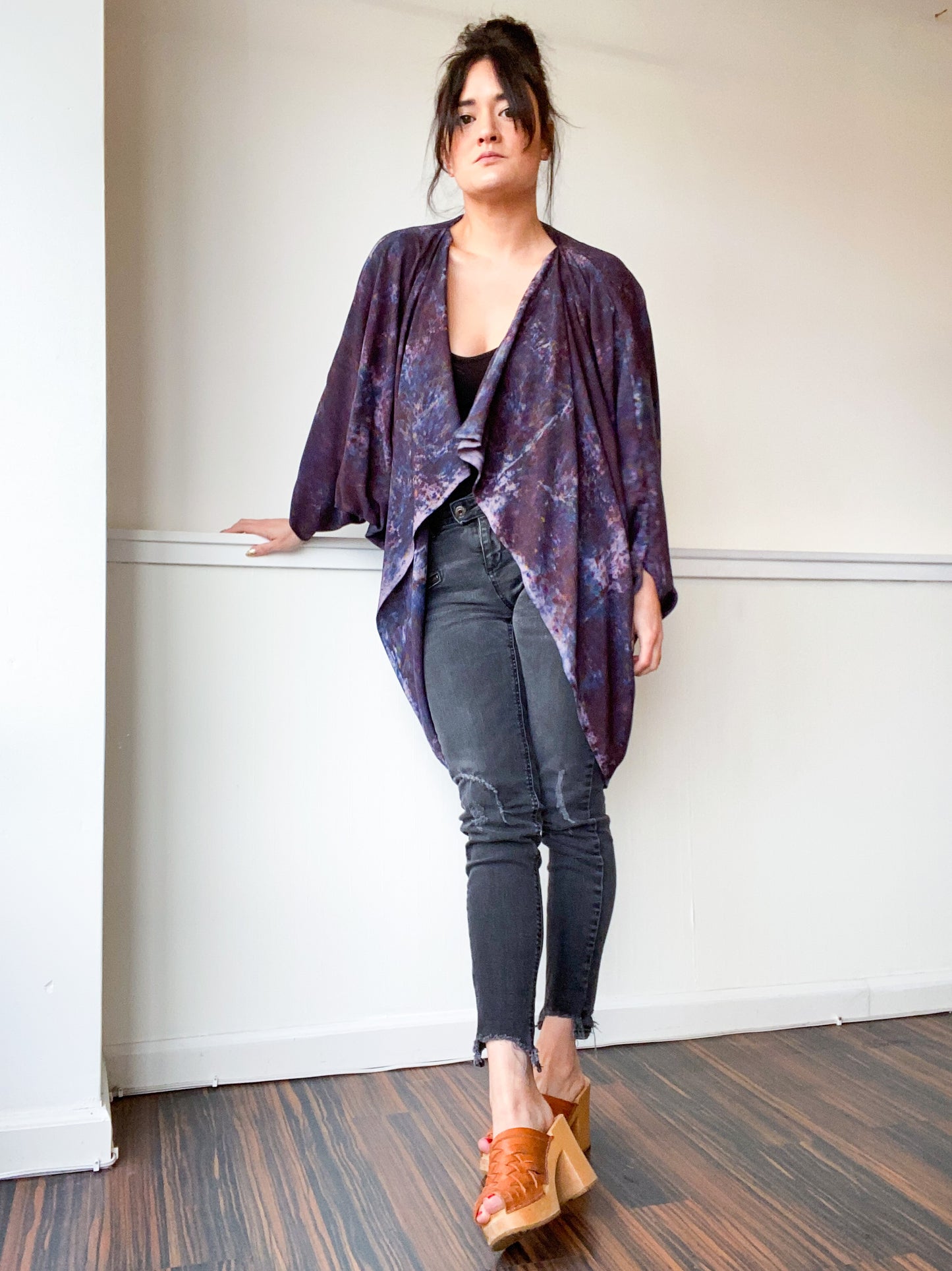 Hand-Dyed Waterfall Kimono Deconstructed Black