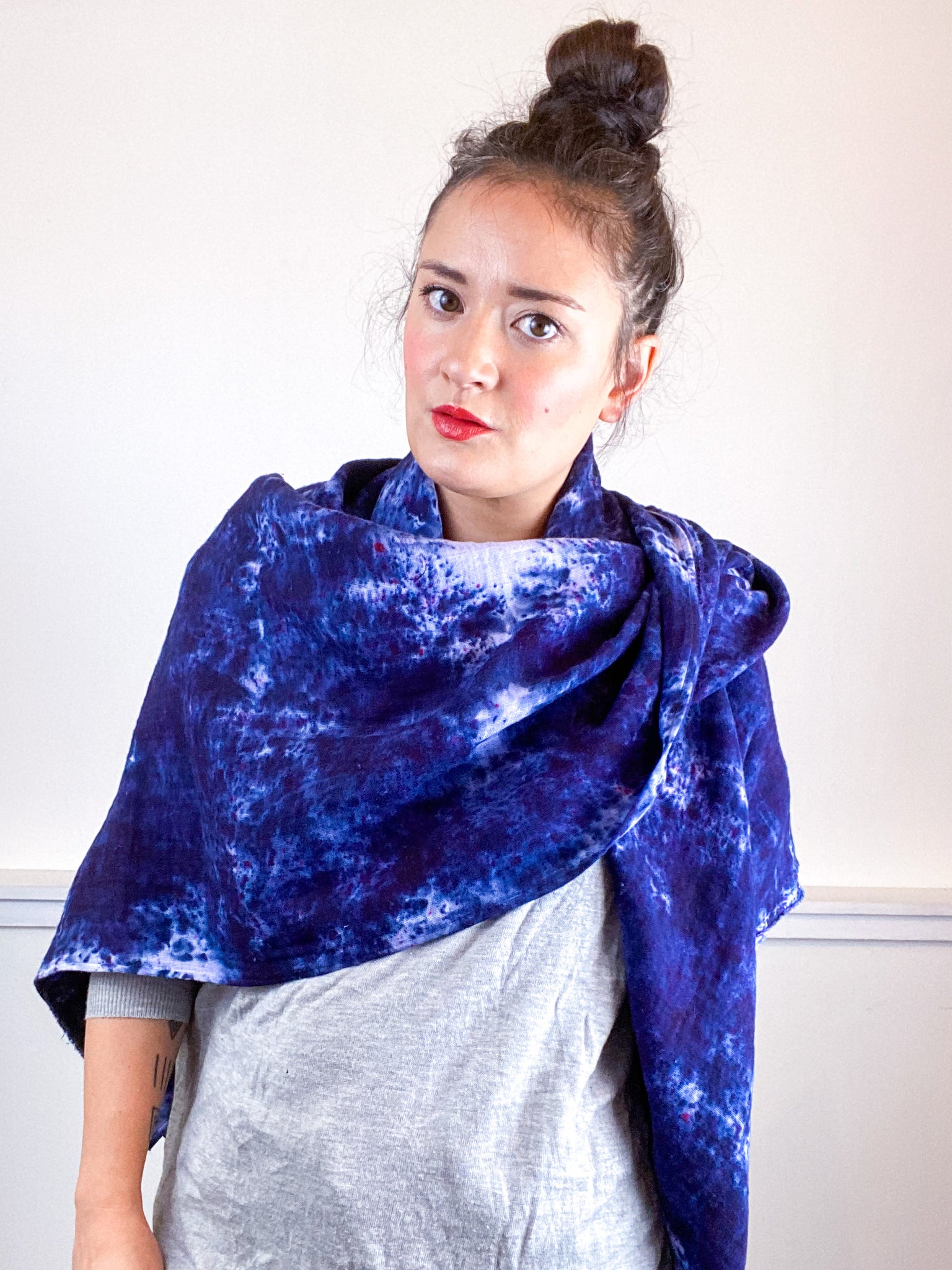 Hand-Dyed Large Square Scarf Deconstructed Blue