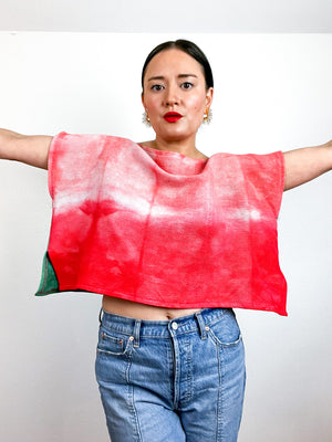 Hand-Dyed Flip Crop Woven Cotton Coral Green