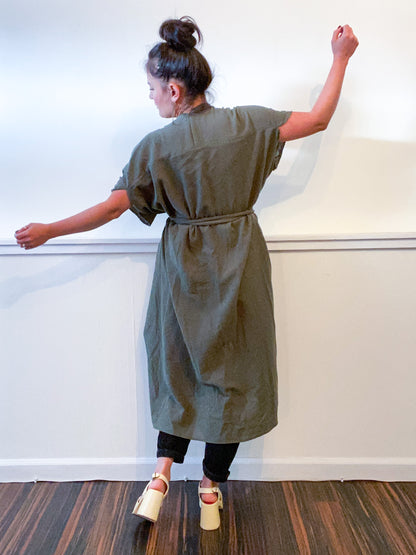 Solid High Low Kimono Army Green Cotton Gauze