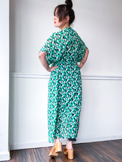 Print High Low Kimono Emerald Hearts