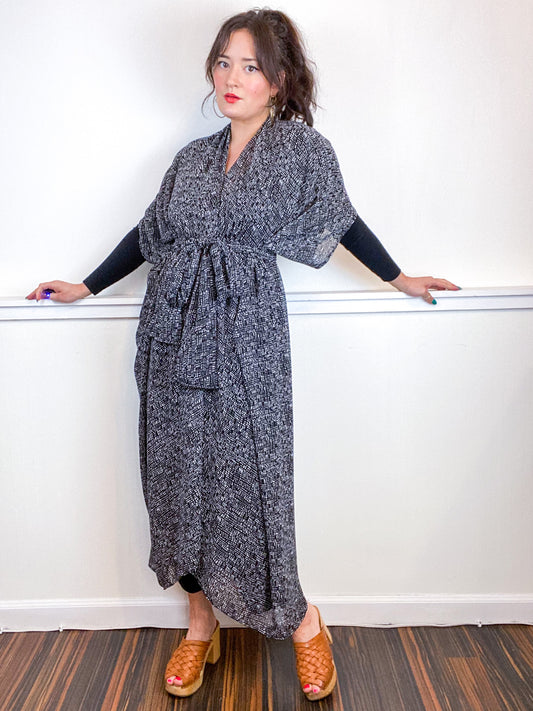 Print High Low Kimono Black Dots Chiffon