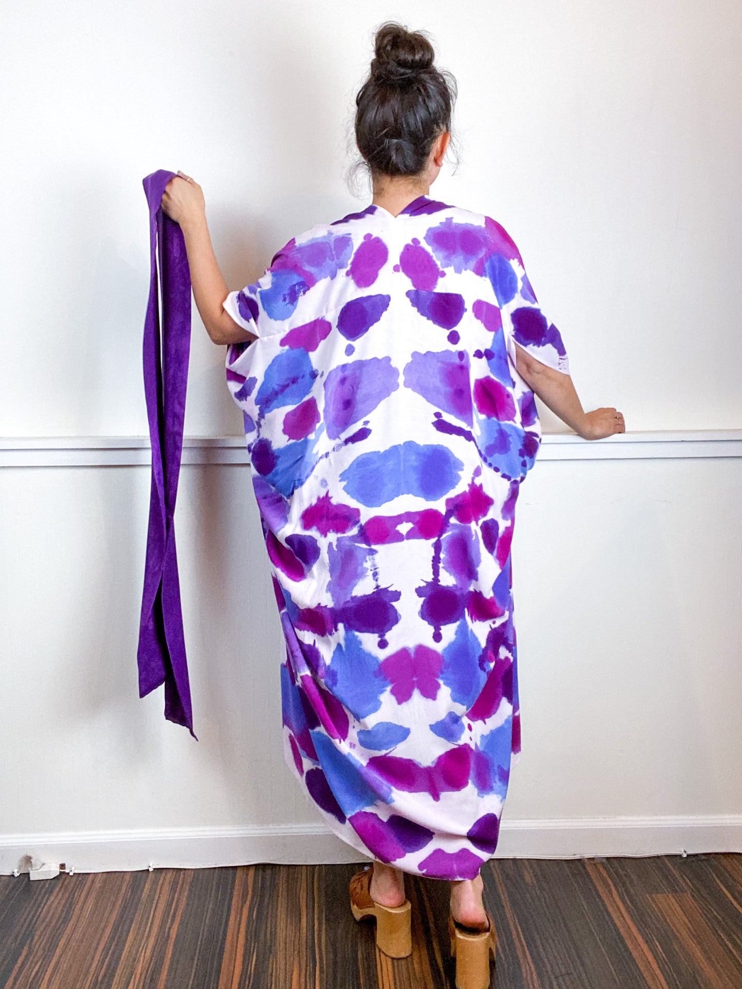 OOAK Hand-Dyed High Low Kimono Amethyst Orchid Plum Lavender Inkblot