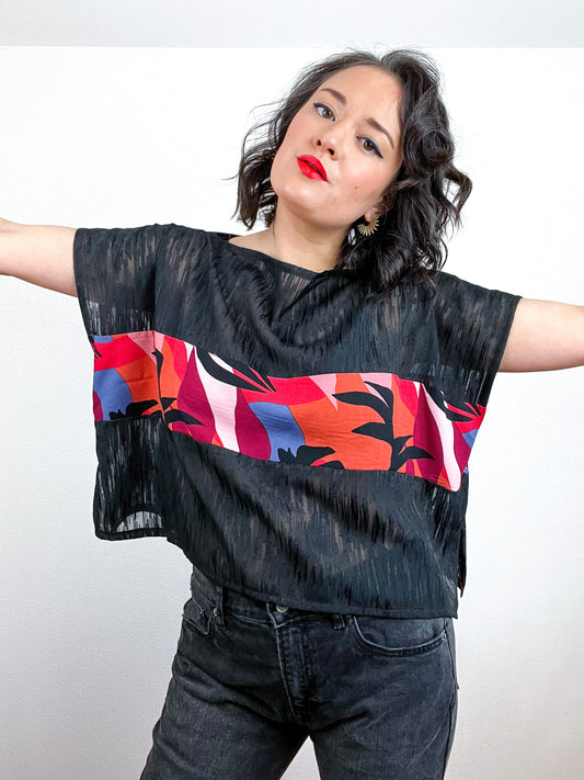 Scrappy Crop Black Maroon Pink