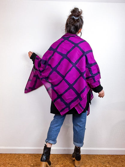 Hand-Dyed Cotton Voile Scarf Violet Black Windowpane