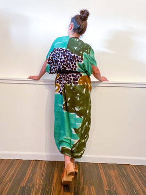 Limited Edition Hand-Dyed High Low Kimono Forest Sea Black Bronze