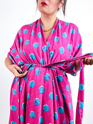 Print High Low Kimono Fuchsia Turquoise Dots Challis