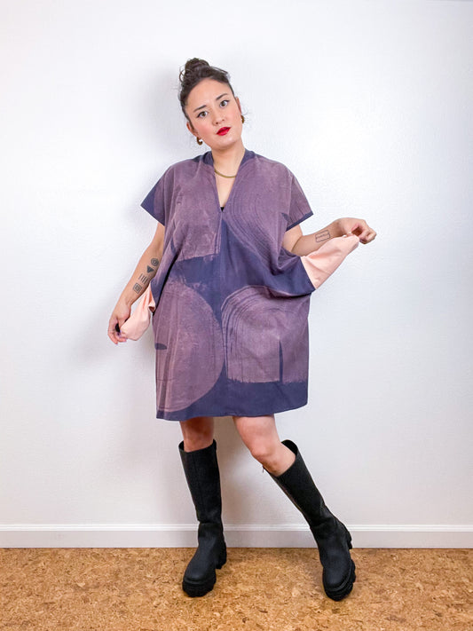 Bleached Flannel Smock Dress Mauve Brushstrokes
