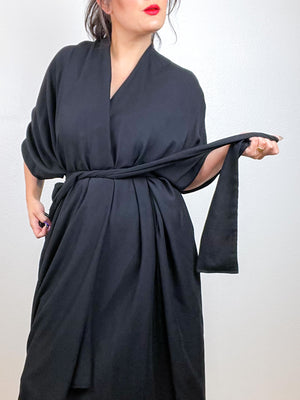 Solid High Low Kimono Black Rayon Challis