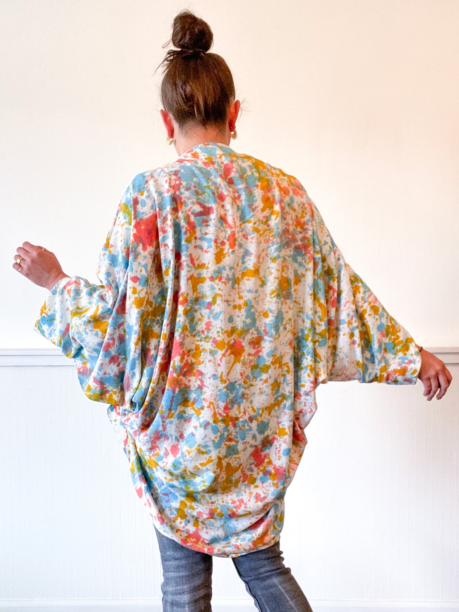 Hand-Dyed Waterfall Kimono Multicolor Speckle