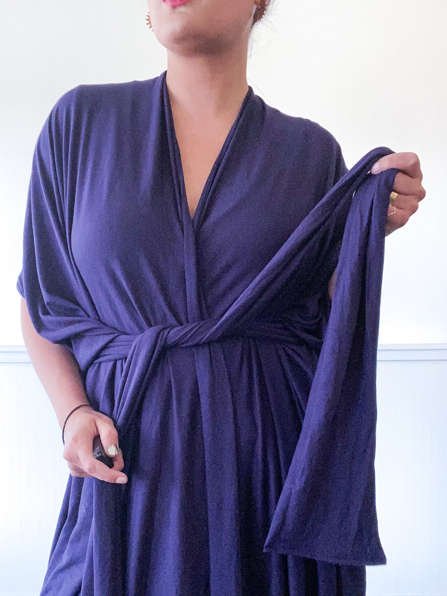 Solid High Low Kimono Solid Navy Knit