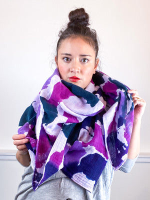Hand-Dyed Large Square Scarf Teal Orchid Indigo Amethyst