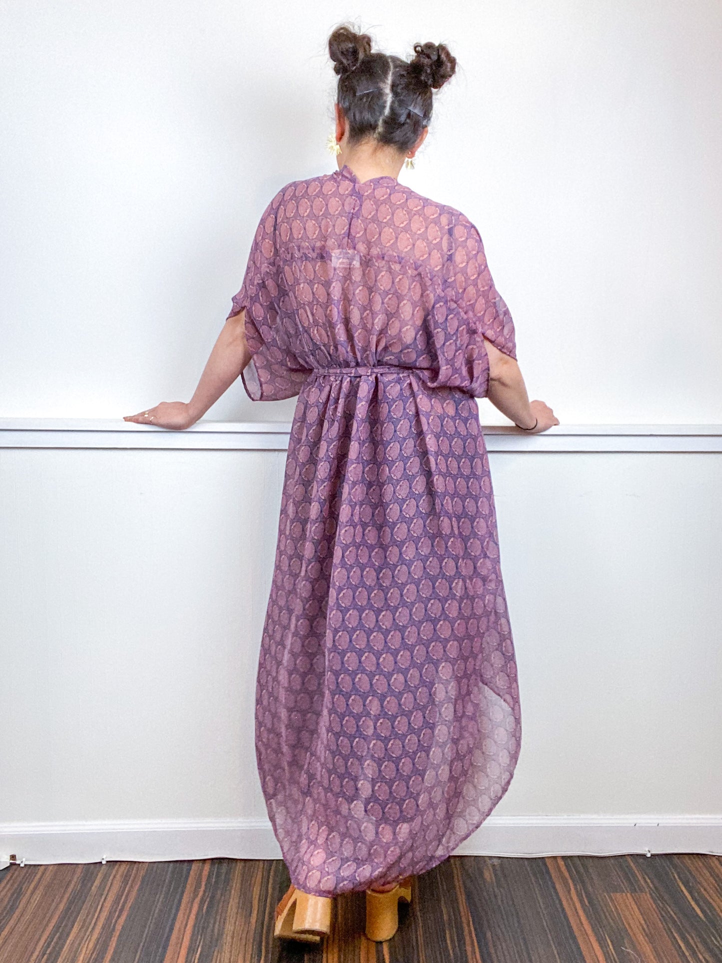 Print High Low Kimono Lavender Fox Chiffon