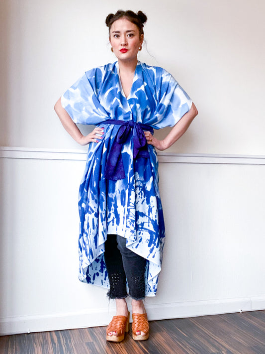 Limited Edition Hand-Dyed High Low Kimono Blue Ombré