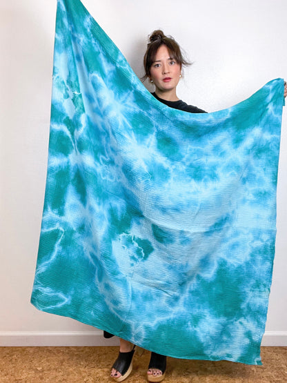 Hand-Dyed Double Gauze Blanket Scarf Aqua Tie