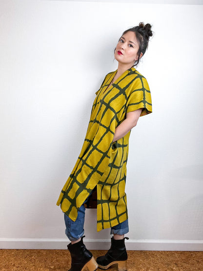 Hand-Dyed Midi Smock Dress Marigold Black Windowpane