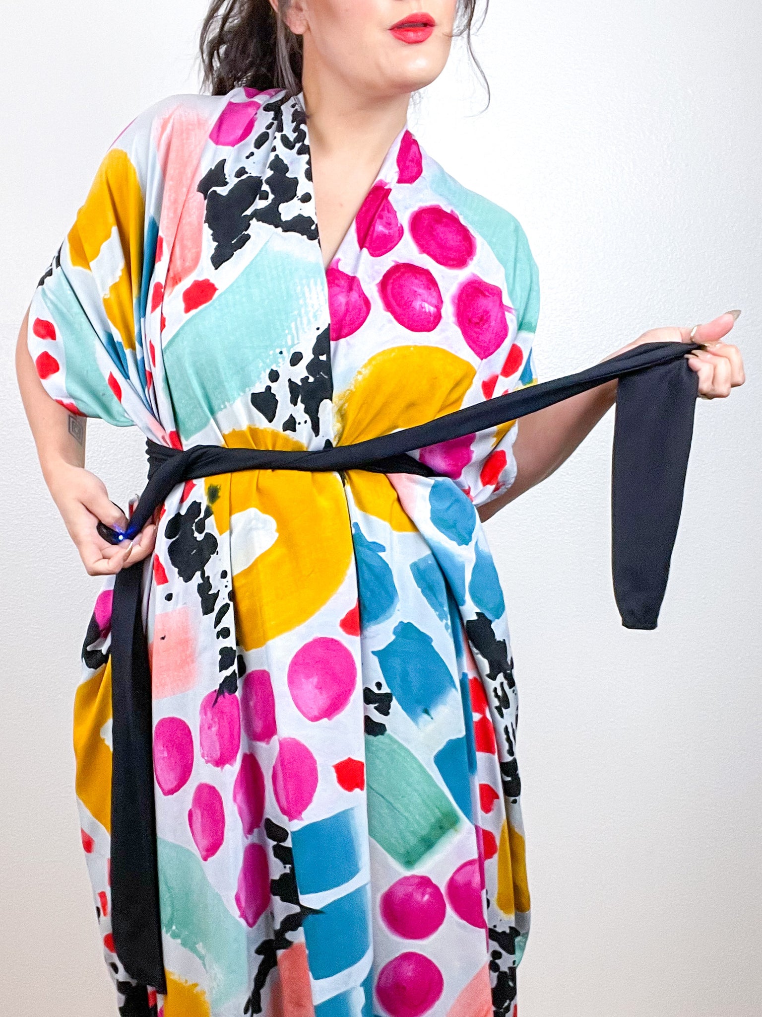 OOAK Hand-Dyed High Low Kimono Multicolor One