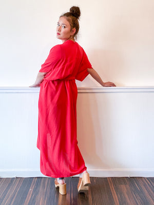Solid High Low Kimono Red Rayon Challis