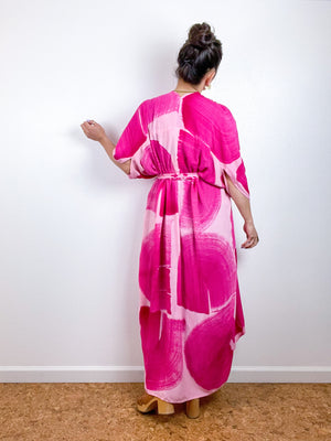 Hand-Dyed High Low Kimono Blush Fuchsia Brushstroke
