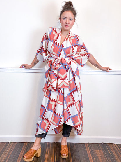 Print High Low Kimono Southwest Bubble Crepe