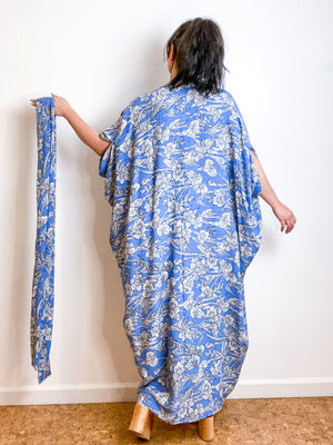 Print High Low Kimono Blue Floral Challis