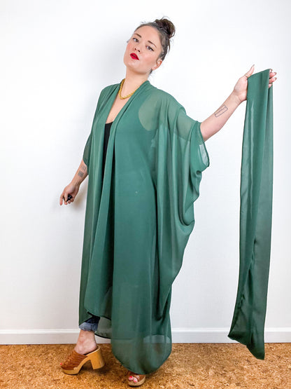 Solid High Low Kimono Spruce Green Chiffon