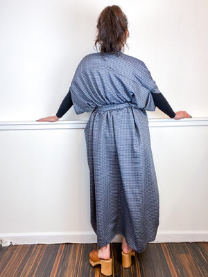 Print High Low Kimono Grey Woven Rayon