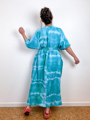 Double Gauze Duster Kimono Aqua Tie