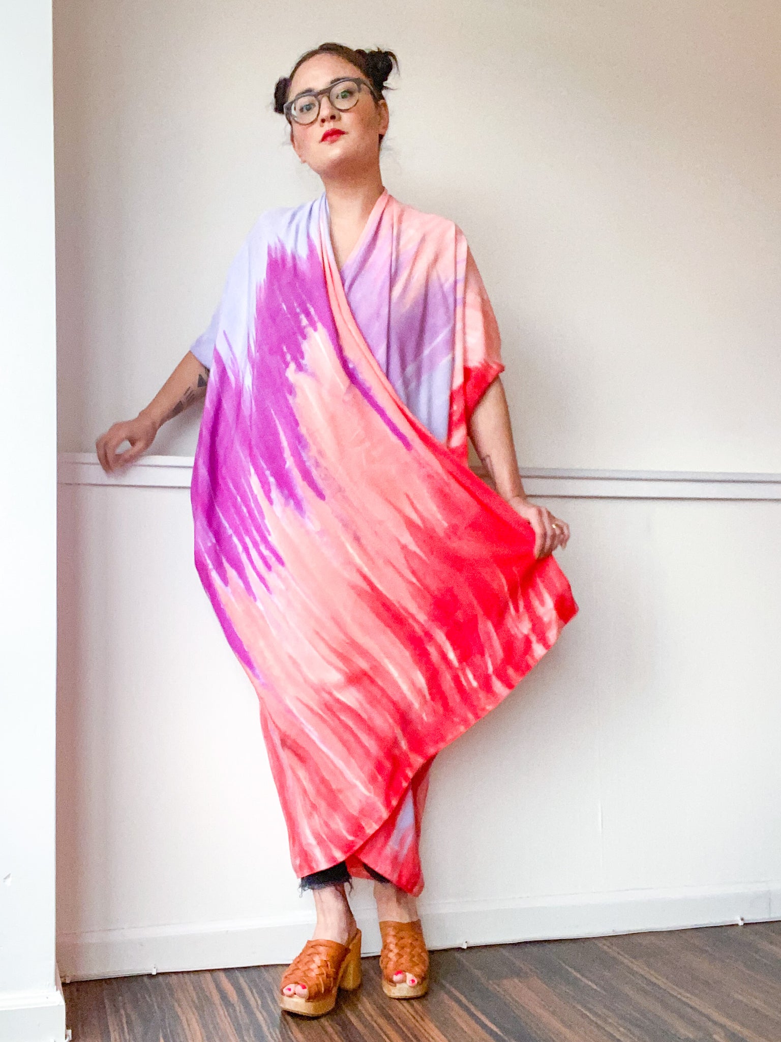 Limited Edition Hand-Dyed High Low Kimono Scarlet Amethyst