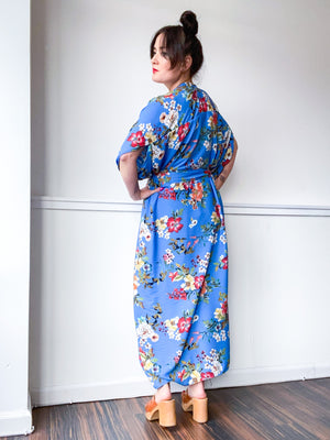Print High Low Kimono Turquoise Botanical