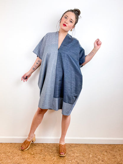 Chambray Smock Dress Patchwork 1