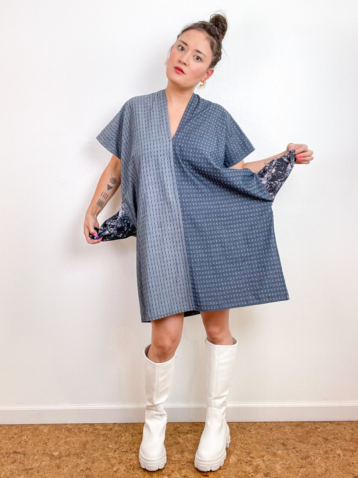 Denim Smock Dress Chambray Two Tone